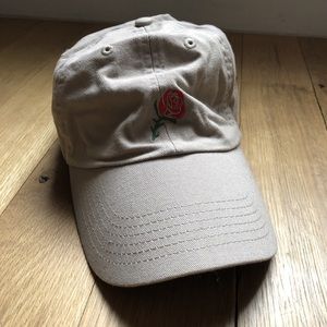 Empyre tan baseball cap / hat with red rose